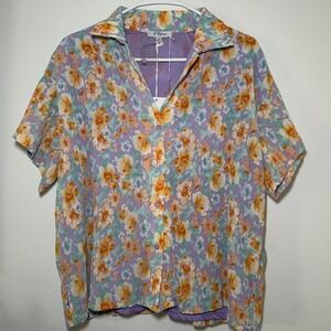 Polagram Women's Retro Floral button up‎ shirt Size Small